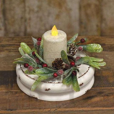 White Distressed Double Candle Plate, 7
